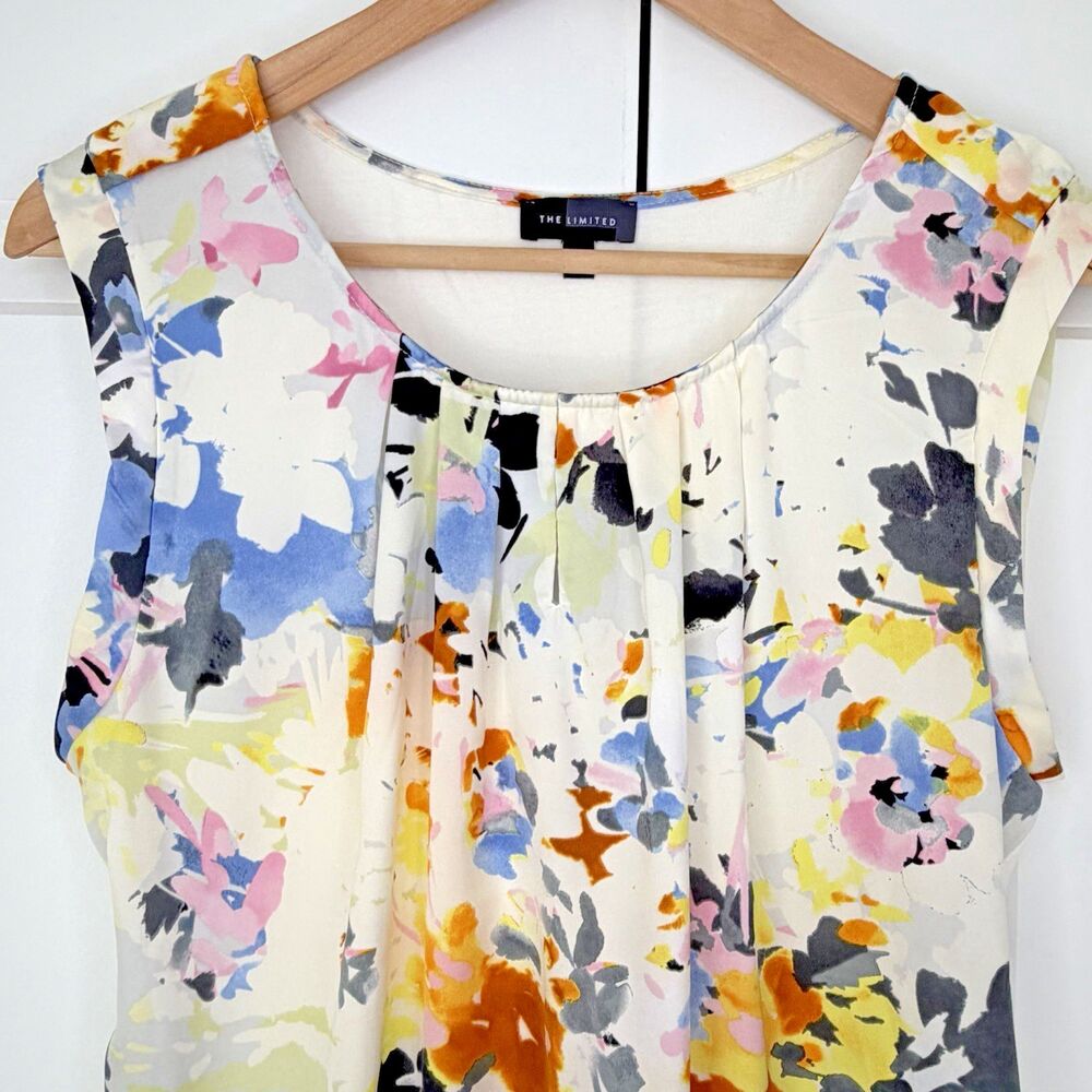 The Limited Women's Sleeveless Cream Floral Print Pleated Neck Top - Medium - Picture 3 of 9